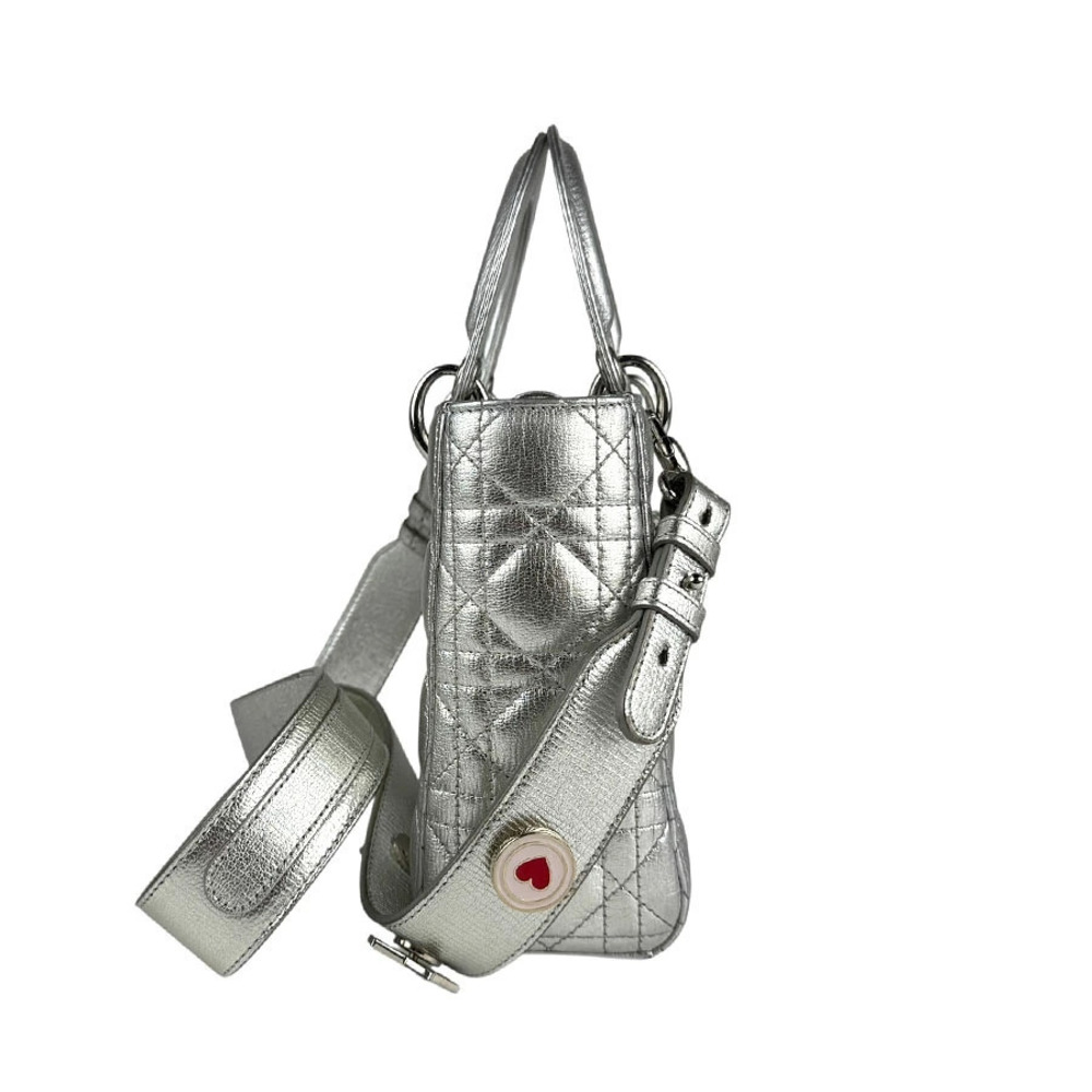 Dior 2way silver Bag  Christian Lady leather Shoulder